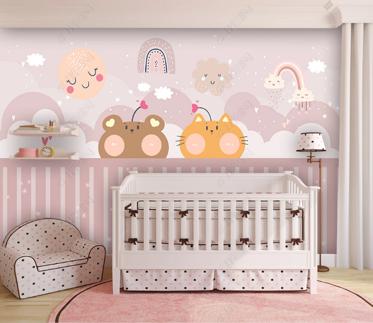 3D Cartoon Little Bear Cat Cloud Wall Mural Wallpaper YXL 618- Jess Art Decoration