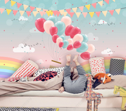 3D Cartoon Balloon Rainbow Cloud Bird Star Wall Mural Wallpaper YXL 626- Jess Art Decoration