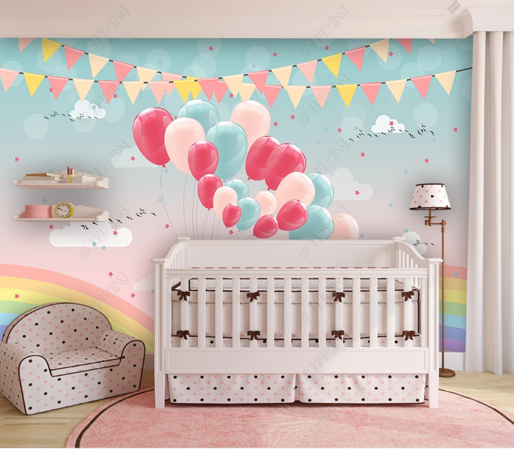 3D Cartoon Balloon Rainbow Cloud Bird Star Wall Mural Wallpaper YXL 626- Jess Art Decoration