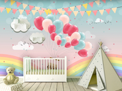 3D Cartoon Balloon Rainbow Cloud Bird Star Wall Mural Wallpaper YXL 626- Jess Art Decoration