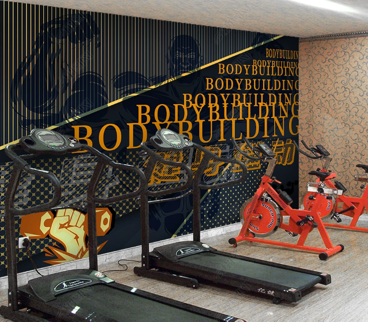 3D Fitness Room Letter Treadmill Fitness Bike Wall Mural Wallpaper YXL 630- Jess Art Decoration