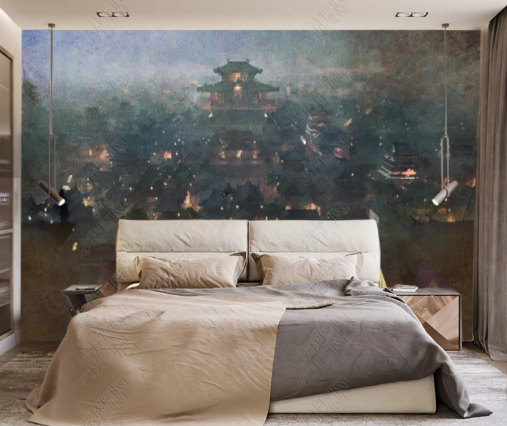 3D Oil painting Urban Architecture House Lamplight Wall Mural Wallpaper YXL 632- Jess Art Decoration