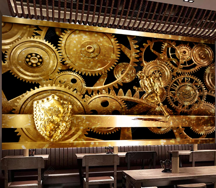 3D Lndustrial Gear Round Yellow Wall Mural Wallpaper YXL 643- Jess Art Decoration