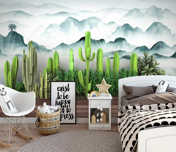 3D Selva Greenery Cactus Mountain Fog Wall Mural Wallpaper YXL 647- Jess Art Decoration