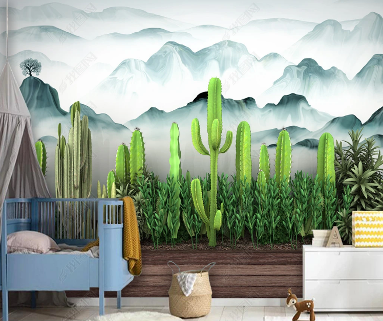 3D Selva Greenery Cactus Mountain Fog Wall Mural Wallpaper YXL 647- Jess Art Decoration