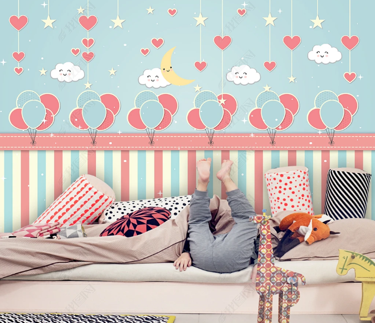 3D Cartoon Balloon Moon Cloud Love Wall Mural Wallpaper YXL 655- Jess Art Decoration
