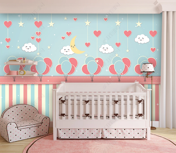 3D Cartoon Balloon Moon Cloud Love Wall Mural Wallpaper YXL 655- Jess Art Decoration