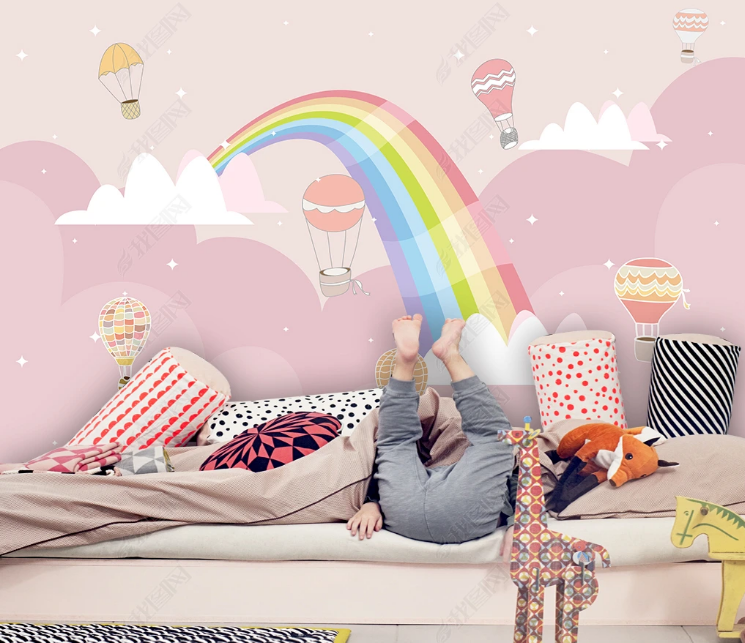 3D Cartoon Rainbow Hydrogen Balloon Cloud Wall Mural Wallpaper YXL 659- Jess Art Decoration