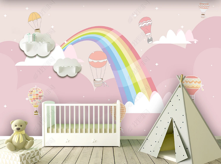 3D Cartoon Rainbow Hydrogen Balloon Cloud Wall Mural Wallpaper YXL 659- Jess Art Decoration
