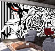 3D Floral Rose Person Leaf Black White Wall Mural Wallpaper YXL 668- Jess Art Decoration