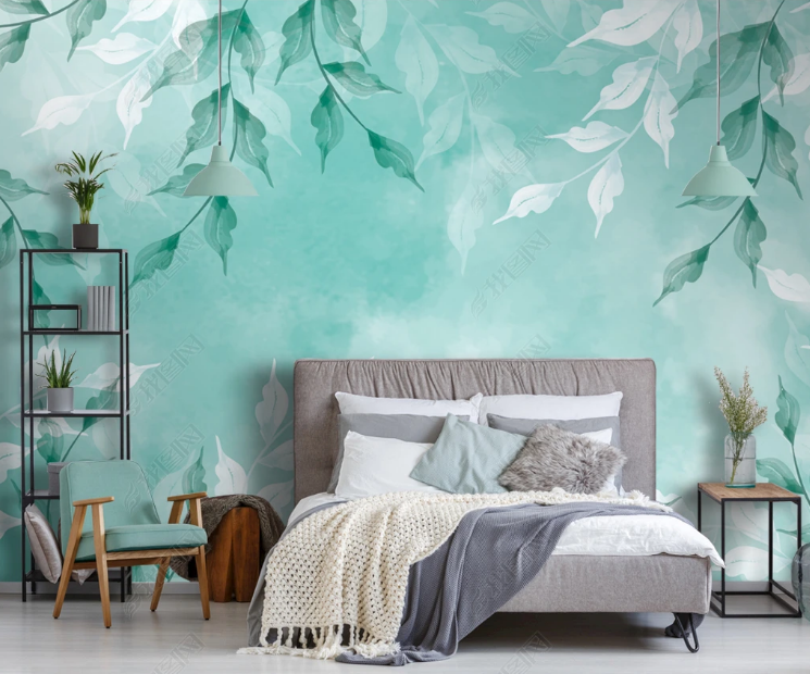 3D Leaf Pale Green Wall Mural Wallpaper YXL 694- Jess Art Decoration