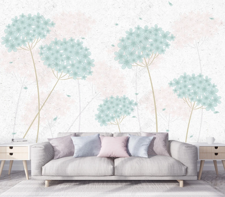 3D Freehand Sketching Dandelion Blue Wall Mural Wallpaper YXL 697- Jess Art Decoration