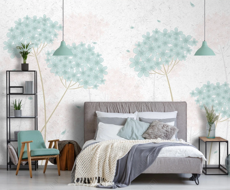 3D Freehand Sketching Dandelion Blue Wall Mural Wallpaper YXL 697- Jess Art Decoration