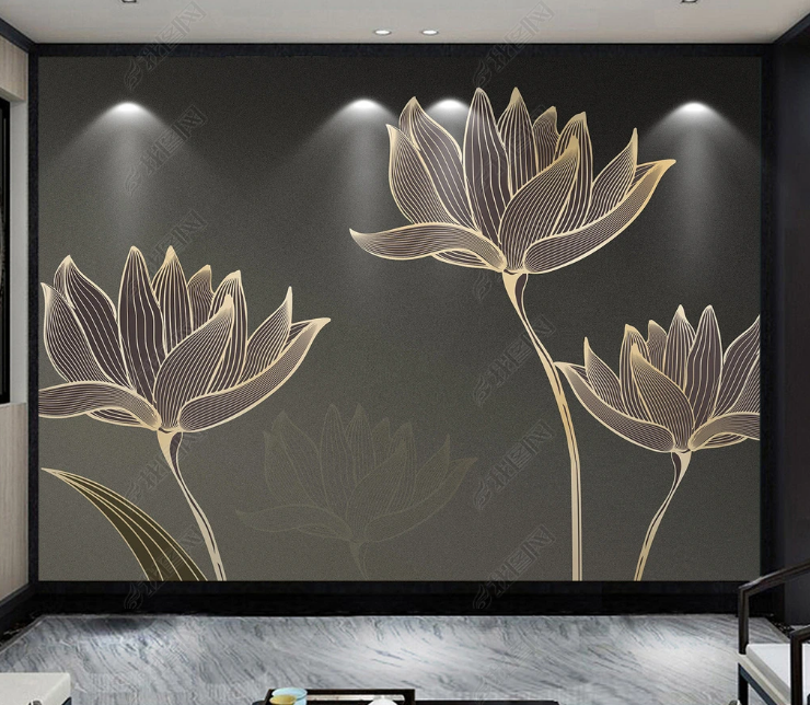 3D Floral Line Relief Lotus Wall Mural Wallpaper YXL 727- Jess Art Decoration