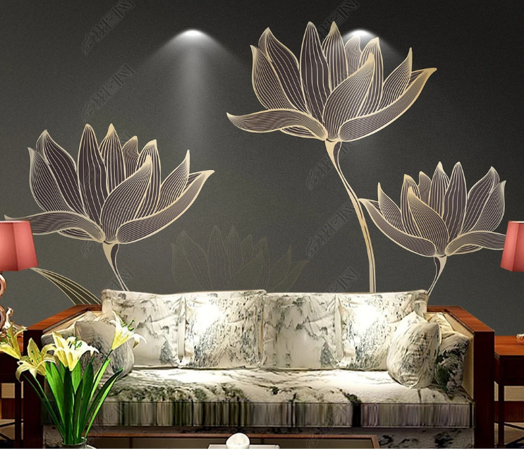 3D Floral Line Relief Lotus Wall Mural Wallpaper YXL 727- Jess Art Decoration