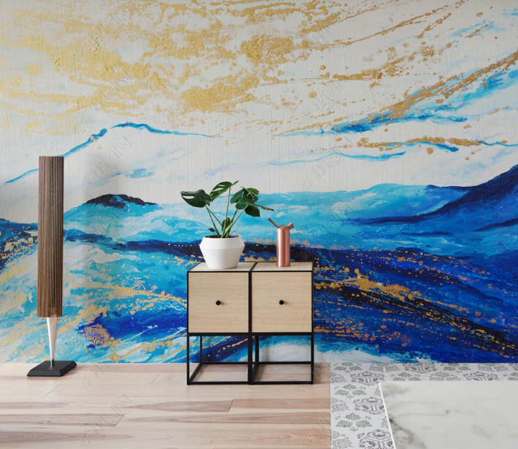 3D Abstract Mountain Blue Wave Wall Mural Wallpaper YXL 736- Jess Art Decoration