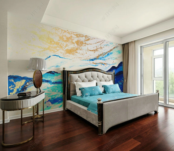 3D Abstract Mountain Blue Wave Wall Mural Wallpaper YXL 736- Jess Art Decoration