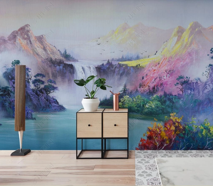 3D Oil painting Mountain Tree Floral River Wall Mural Wallpaper YXL 738- Jess Art Decoration
