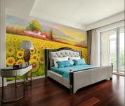 3D Oil painting Sunflower House Tree Yellow Wall Mural Wallpaper YXL 741- Jess Art Decoration