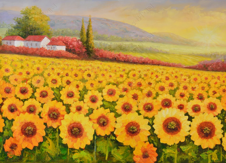 3D Oil painting Sunflower House Tree Yellow Wall Mural Wallpaper YXL 741- Jess Art Decoration