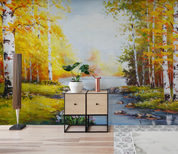 3D Scenery Forest River Yellow Trunk Wall Mural Wallpaper YXL 747- Jess Art Decoration