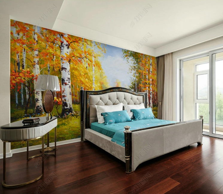 3D Scenery Forest River Yellow Trunk Wall Mural Wallpaper YXL 747- Jess Art Decoration