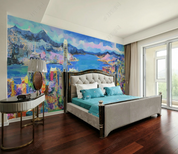 3D Scenic Area Architecture  Ocean Blue Wall Mural Wallpaper YXL 748- Jess Art Decoration
