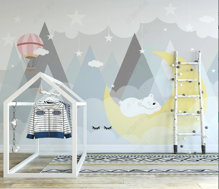 3D Cartoon Bear Mountain Cloud Star Wall Mural Wallpaper YXL 769- Jess Art Decoration