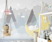 3D Cartoon Bear Mountain Cloud Star Wall Mural Wallpaper YXL 769- Jess Art Decoration