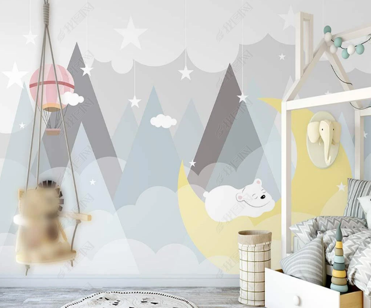 3D Cartoon Bear Mountain Cloud Star Wall Mural Wallpaper YXL 769- Jess Art Decoration