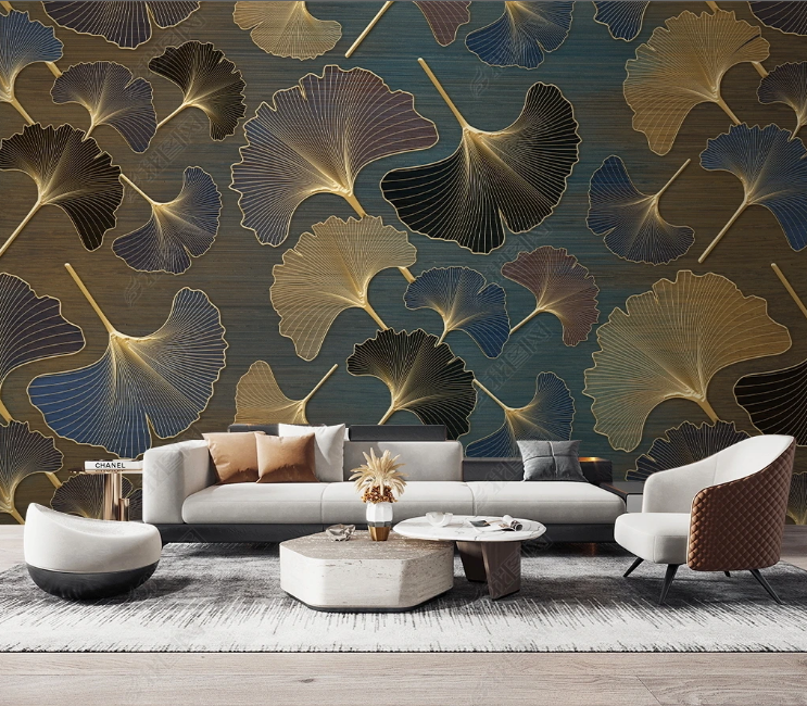 3D Leaf Ginkgo Leaf Line Relief Wall Mural Wallpaper YXL 777- Jess Art Decoration