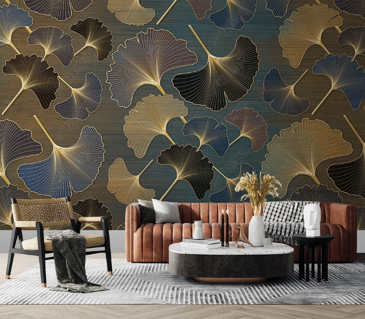 3D Leaf Ginkgo Leaf Line Relief Wall Mural Wallpaper YXL 777- Jess Art Decoration