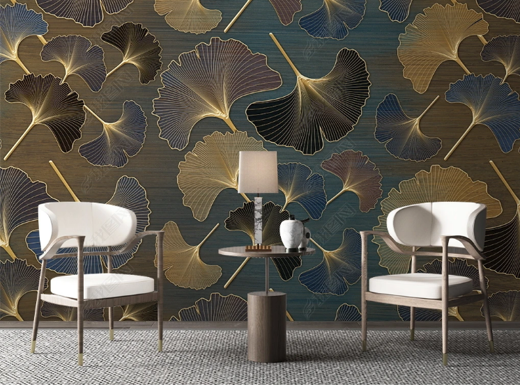 3D Leaf Ginkgo Leaf Line Relief Wall Mural Wallpaper YXL 777- Jess Art Decoration