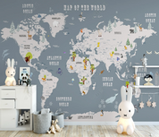 3D Nordic World Map Animal Wall Mural Wallpaper YXL 795- Jess Art Decoration