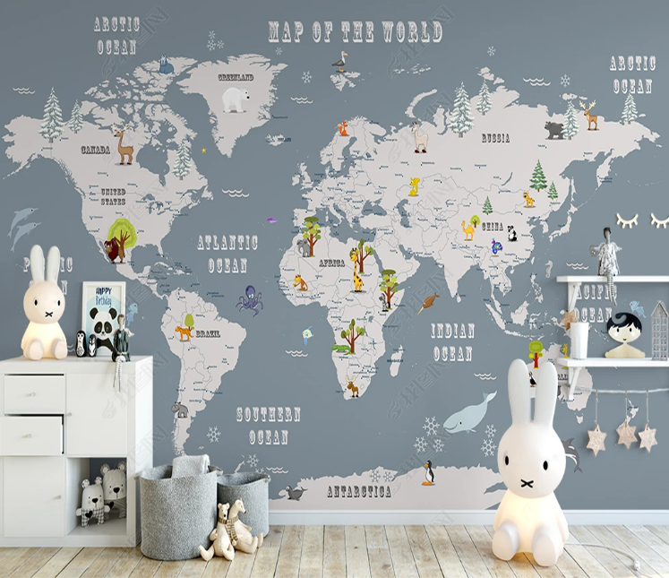 3D Nordic World Map Animal Wall Mural Wallpaper YXL 795- Jess Art Decoration