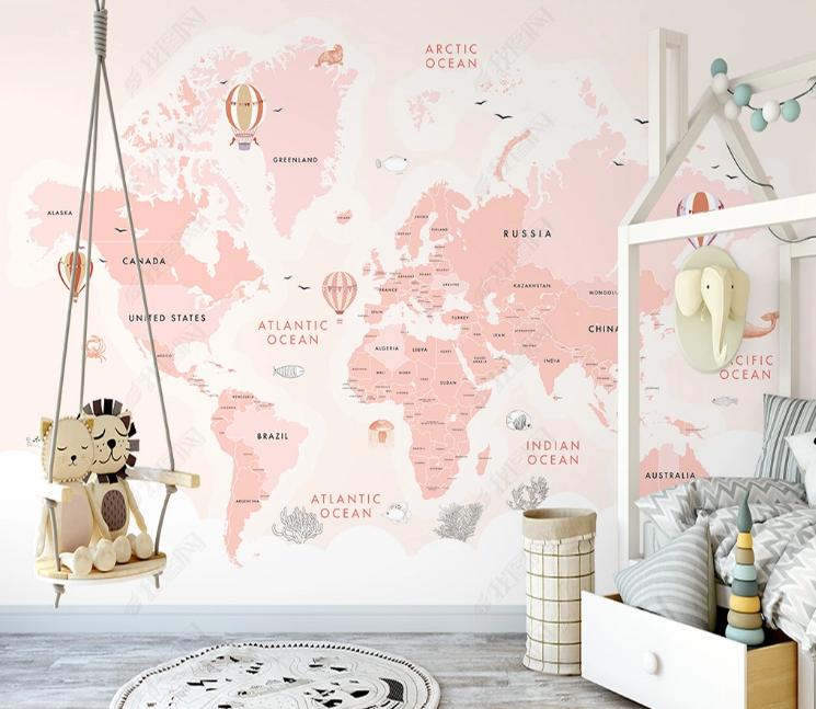 3D Nordic World Map Hydrogen Balloon Wall Mural Wallpaper YXL 801- Jess Art Decoration