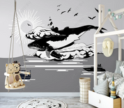 3D Animal Whale Black Sea Mew Sun Ocean Wall Mural Wallpaper YXL 803- Jess Art Decoration