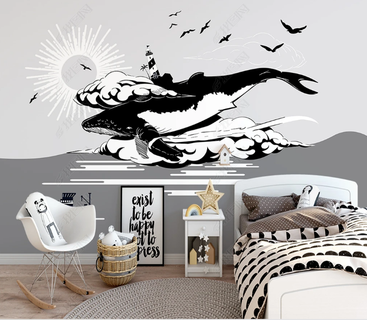 3D Animal Whale Black Sea Mew Sun Ocean Wall Mural Wallpaper YXL 803- Jess Art Decoration