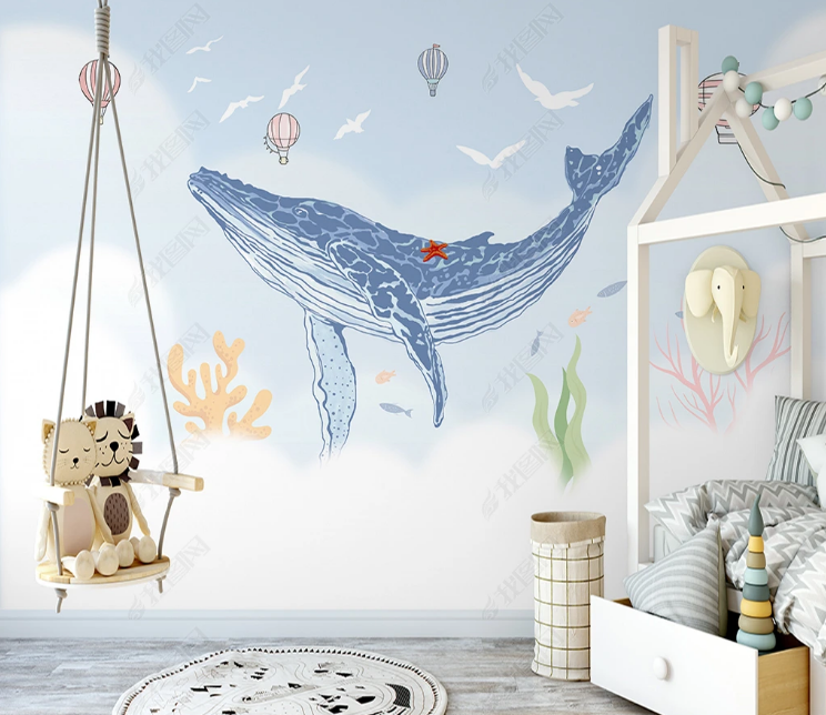 3D Animal Whale Black Sea Mew Hydrogen Balloon Fish Ocean Wall Mural Wallpaper YXL 804- Jess Art Decoration
