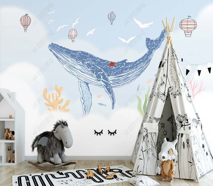 3D Animal Whale Black Sea Mew Hydrogen Balloon Fish Ocean Wall Mural Wallpaper YXL 804- Jess Art Decoration