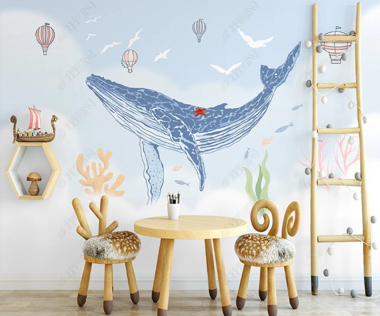 3D Animal Whale Black Sea Mew Hydrogen Balloon Fish Ocean Wall Mural Wallpaper YXL 804- Jess Art Decoration