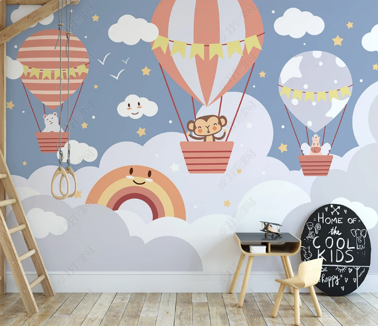 3D Cartoon Hydrogen Balloon Cloud Monkey Bear Star Wall Mural Wallpaper YXL 815- Jess Art Decoration