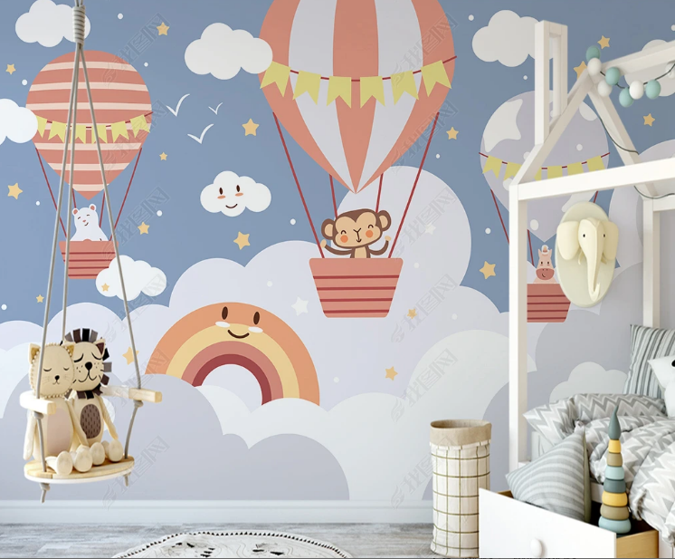 3D Cartoon Hydrogen Balloon Cloud Monkey Bear Star Wall Mural Wallpaper YXL 815- Jess Art Decoration