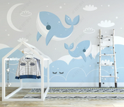 3D Animal Dolphin Cloud Moon Wall Mural Wallpaper YXL 817- Jess Art Decoration