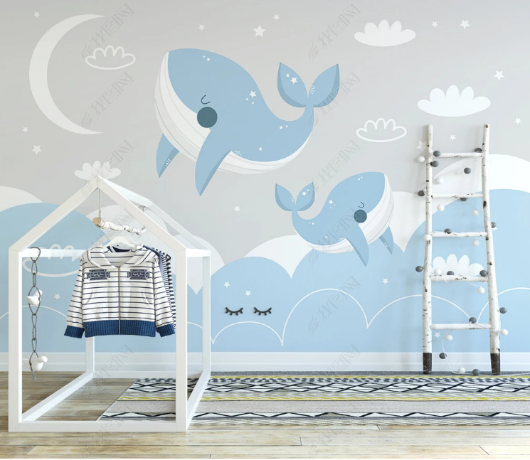 3D Animal Dolphin Cloud Moon Wall Mural Wallpaper YXL 817- Jess Art Decoration