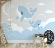 3D Animal Dolphin Cloud Moon Wall Mural Wallpaper YXL 817- Jess Art Decoration