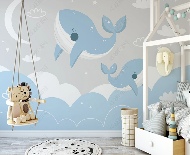3D Animal Dolphin Cloud Moon Wall Mural Wallpaper YXL 817- Jess Art Decoration