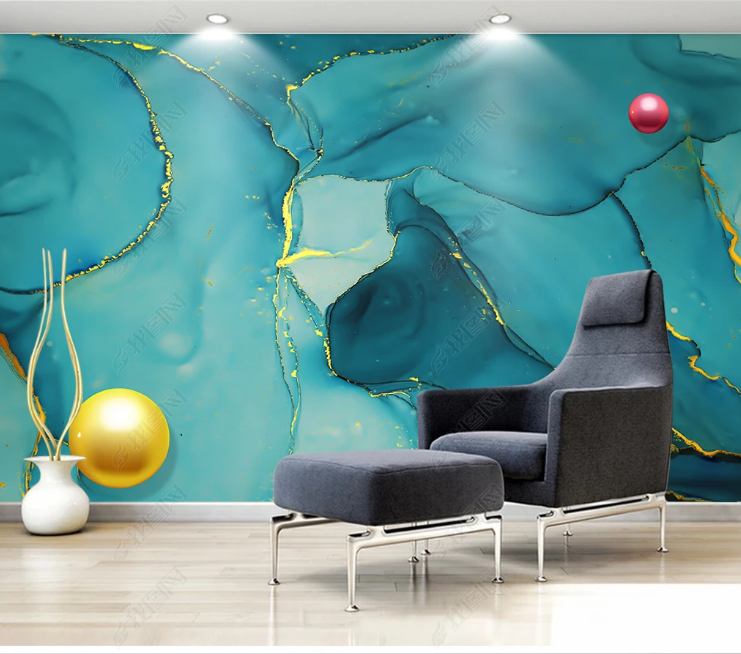 3D Ink And Wash Line Pale Green Wall Mural Wallpaper YXL 822- Jess Art Decoration