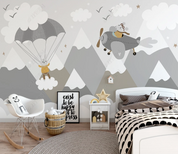 3D Cartoon Aircraft Mountain Hydrogen Balloon Bird Mouse Wall Mural Wallpaper YXL 824- Jess Art Decoration