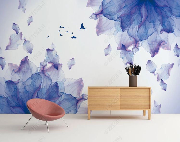 3D Ink And Wash Floral Bird Purple Wall Mural Wallpaper YXL 845- Jess Art Decoration